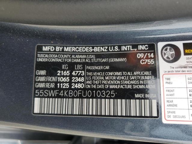 55SWF4KB0FU010325 - 2015 MERCEDES-BENZ C 300 4MATIC GRAY photo 12