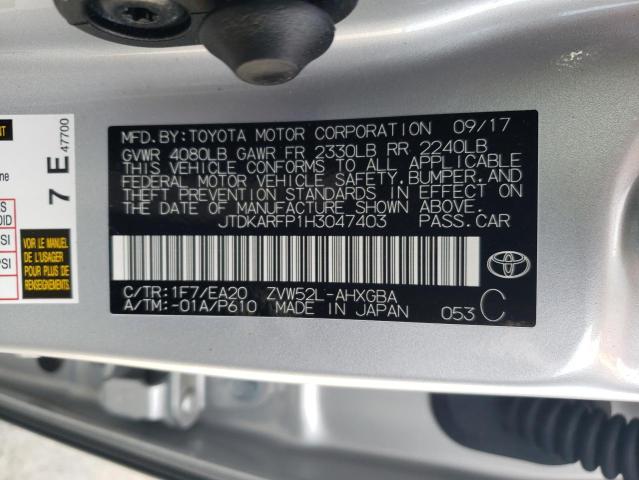 JTDKARFP1H3047403 - 2017 TOYOTA PRIUS PRIM SILVER photo 13