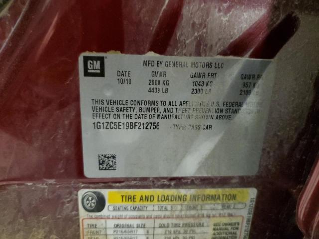 1G1ZC5E19BF212756 - 2011 CHEVROLET MALIBU 1LT MAROON photo 12