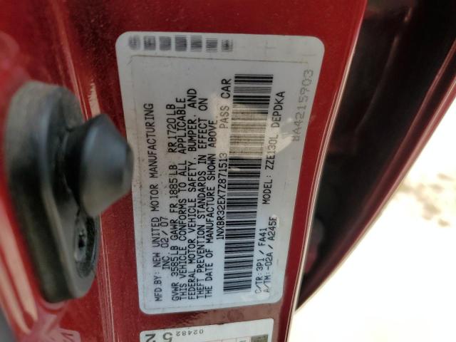 1NXBR32EX7Z871513 - 2007 TOYOTA COROLLA CE RED photo 12