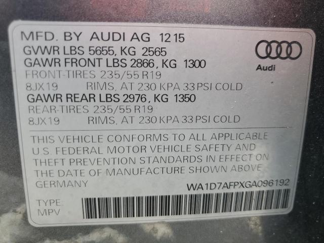 WA1D7AFPXGA096192 - 2016 AUDI Q5 PREMIUM PLUS S-LINE GRAY photo 13