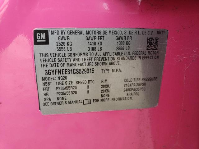 3GYFNEE31CS529315 - 2012 CADILLAC SRX PERFORMANCE COLLECTION PINK photo 13