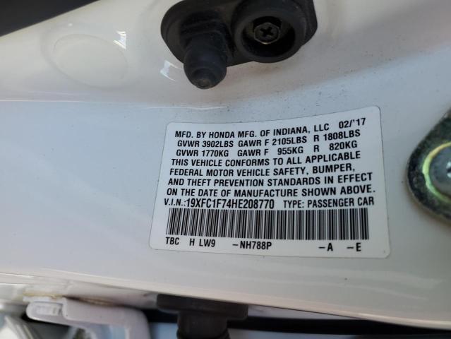 19XFC1F74HE208770 - 2017 HONDA CIVIC EXL თეთრი ფოტო 13