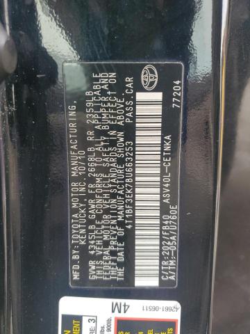 4T1BF3EK7BU663253 - 2011 TOYOTA CAMRY BASE BLACK photo 12