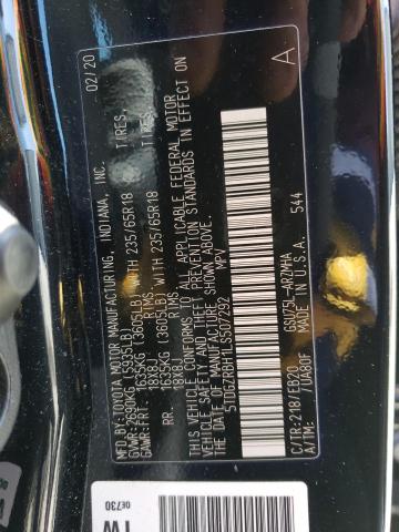 5TDGZRBH1LS507292 - 2020 TOYOTA HIGHLANDER XLE 黑色 照片 12