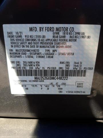 MAJ3S2GE0MC448222 - 2021 FORD ECOSPORT SE Gris photo 14