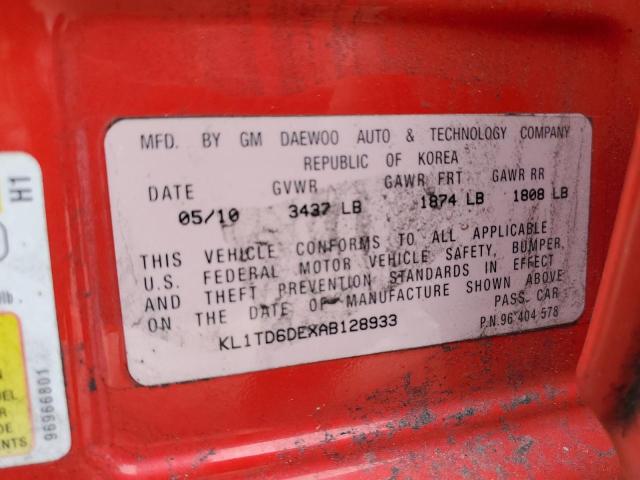 KL1TD6DEXAB128933 - 2010 CHEVROLET AVEO LS Qırmızı foto 12