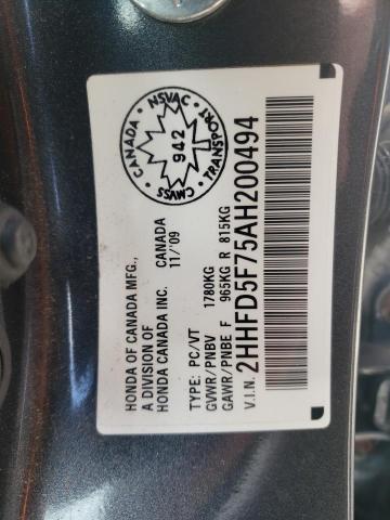 2HHFD5F75AH200494 - 2010 ACURA CSX TECHNOLOGY GRAY photo 12