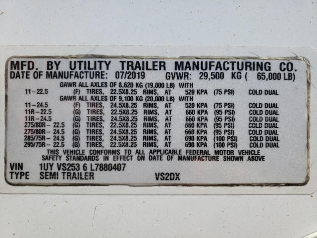1UYVS2536L7880407 - 2020 UTILITY TRAILER WHITE photo 10