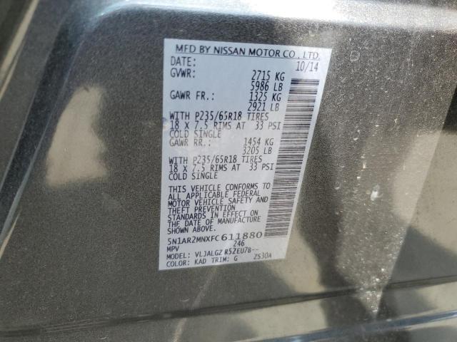 5N1AR2MNXFC611880 - 2015 NISSAN PATHFINDER S GRAY photo 14