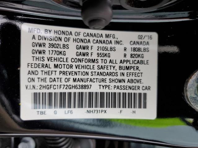 2HGFC1F72GH638897 - 2016 HONDA CIVIC EXL BLACK photo 12