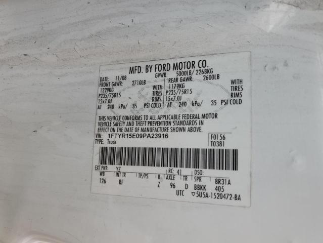 1FTYR15E09PA23916 - 2009 FORD RANGER SUPER CAB WHITE photo 12