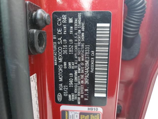 3KPA24AD8ME378331 - 2021 KIA RIO LX RED photo 12