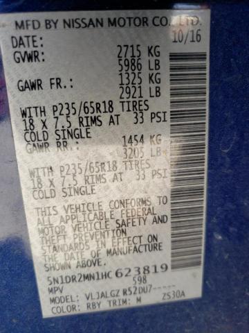 5N1DR2MN1HC623819 - 2017 NISSAN PATHFINDER S BLUE photo 14