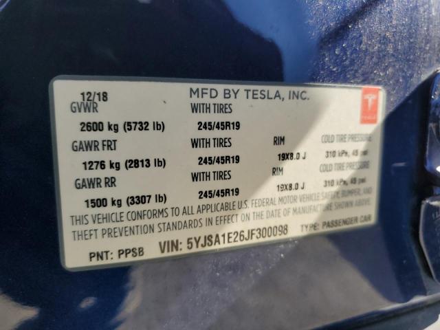 5YJSA1E26JF300098 - 2018 TESLA MODEL S BLUE photo 12