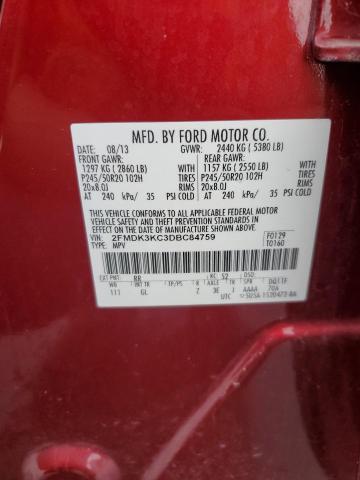 2FMDK3KC3DBC84759 - 2013 FORD EDGE LIMITED RED photo 13