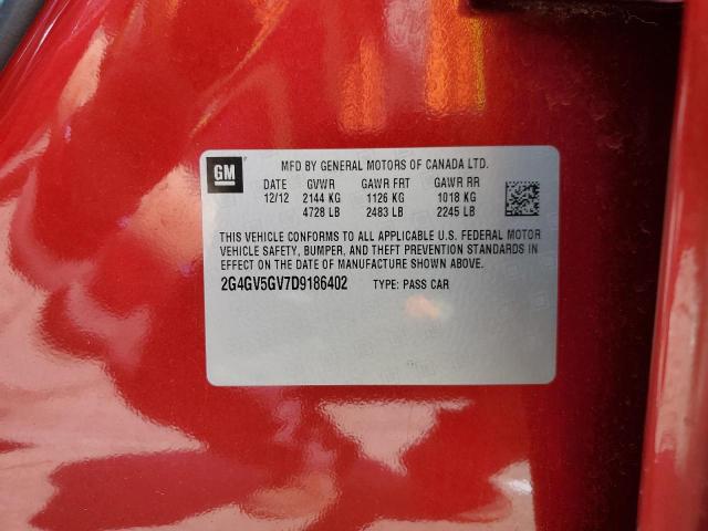 2G4GV5GV7D9186402 - 2013 BUICK REGAL GS Марун фото 12