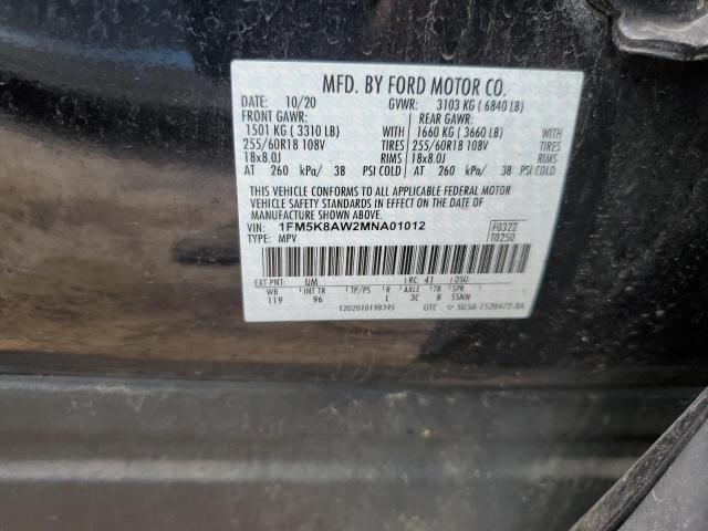 1FM5K8AW2MNA01012 - 2021 FORD EXPLORER POLICE INTERCEPTOR 黑色 照片 12