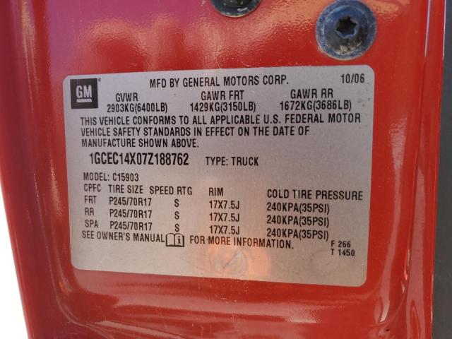 1GCEC14X07Z188762 - 2007 CHEVROLET SILVERADO C1500 CLASSIC Qırmızı foto 12