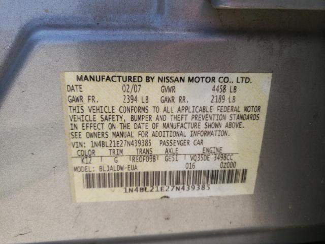 1N4BL21E27N439385 - 2007 NISSAN ALTIMA 3.5SE SILVER photo 12