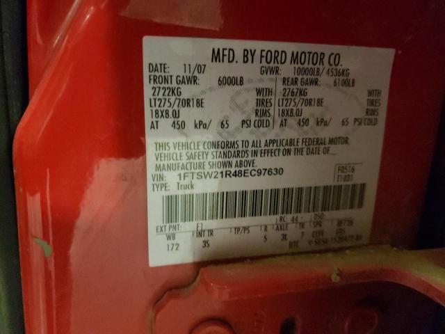 1FTSW21R48EC97630 - 2008 FORD F250 SUPER DUTY RED photo 12
