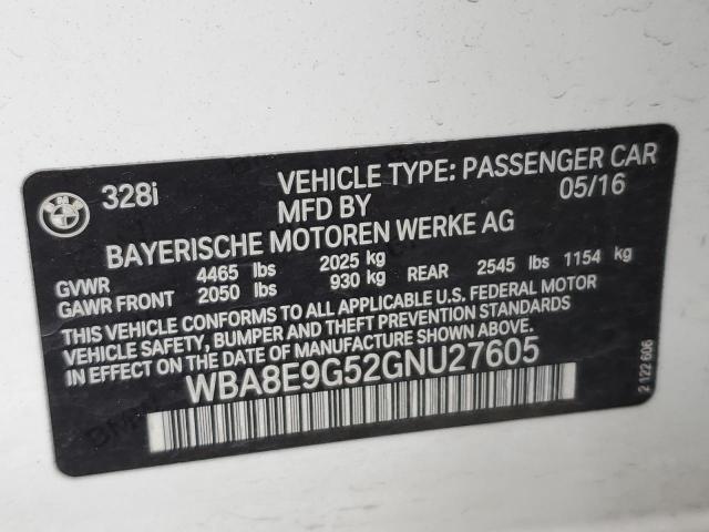 WBA8E9G52GNU27605 - 2016 BMW 328 I SULEV WHITE photo 12