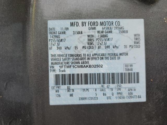 1FTMF1CW8AKB32502 - 2010 FORD F150 GRAY photo 12