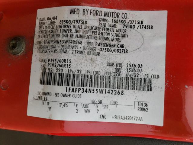 1FAFP34N55W142268 - 2005 FORD FOCUS ZX4 RED photo 13