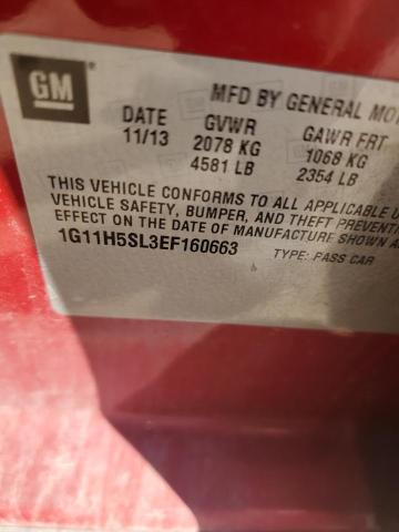 1G11H5SL3EF160663 - 2014 CHEVROLET MALIBU LTZ წითელი ფოტო 12