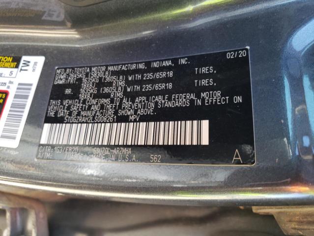 5TDGZRAH2LS008261 - 2020 TOYOTA HIGHLANDER XLE Մոխրագույն լուսանկար 13