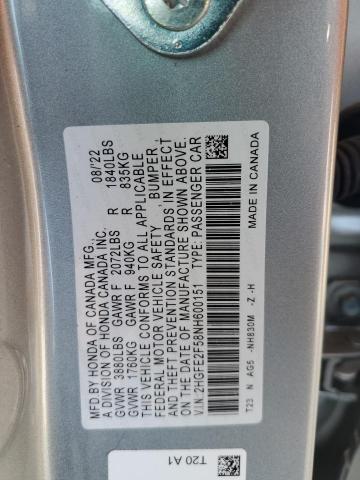 2HGFE2F58NH600151 - 2022 HONDA CIVIC SPORT 灰色 照片 12