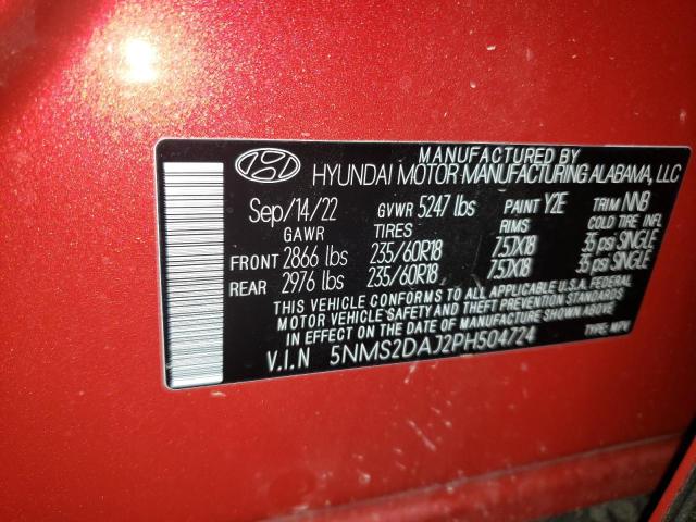 5NMS2DAJ2PH504724 - 2023 HYUNDAI SANTA FE SEL RED photo 13