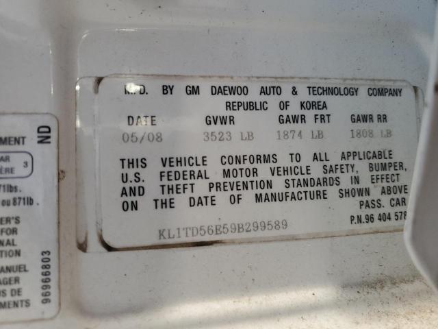 KL1TD56E59B299589 - 2009 CHEVROLET AVEO LS Ağ foto 12