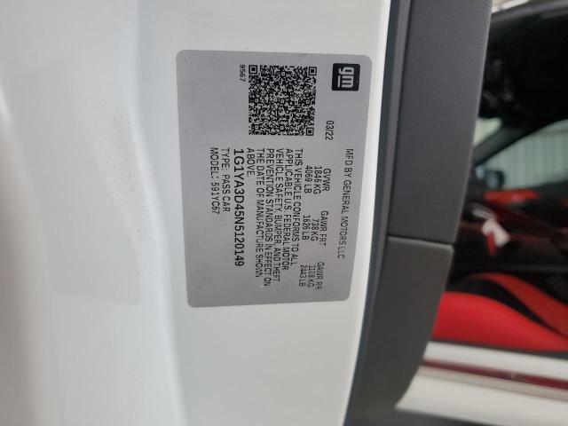 1G1YA3D45N5120149 - 2022 CHEVROLET CORVETTE STINGRAY 1LT WHITE photo 12