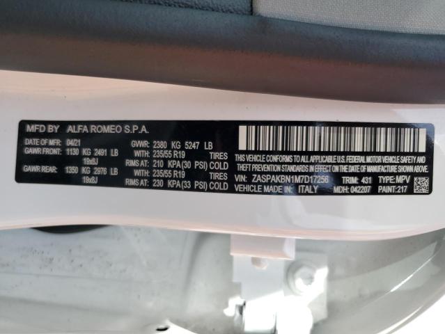 ZASPAKBN1M7D17256 - 2021 ALFA ROMEO STELVIO TI WHITE photo 13