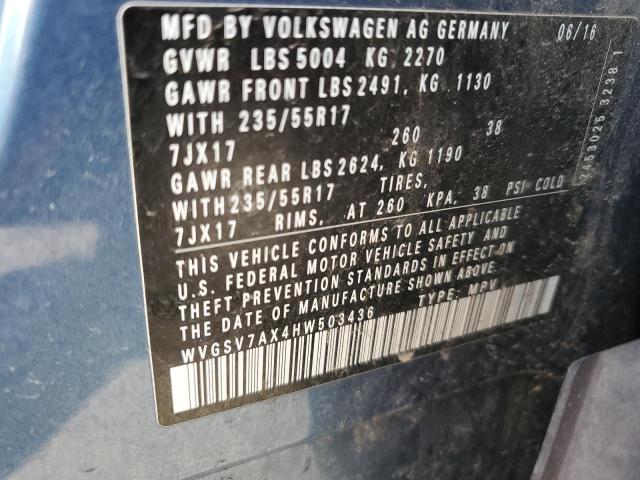 WVGSV7AX4HW503436 - 2017 VOLKSWAGEN TIGUAN WOLFSBURG BLUE photo 12