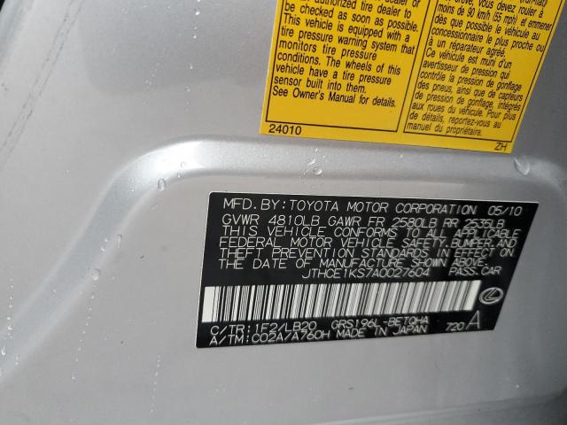 JTHCE1KS7A0027604 - 2010 LEXUS GS 350 SILVER photo 12