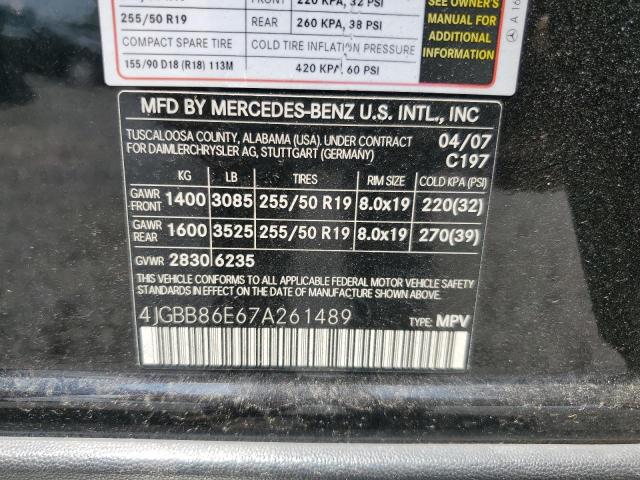 4JGBB86E67A261489 - 2007 MERCEDES-BENZ ML 350 BLACK photo 13