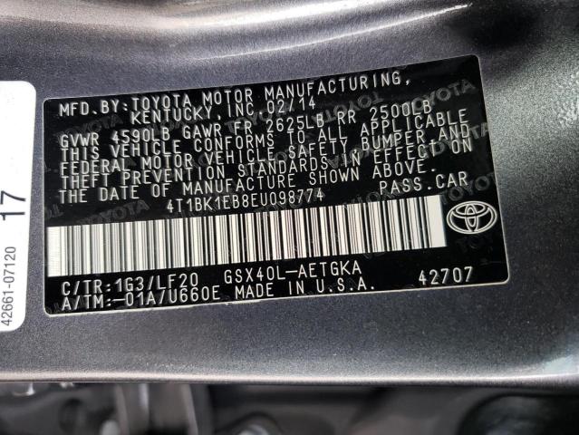 4T1BK1EB8EU098774 - 2014 TOYOTA AVALON BASE Grafit foto 12