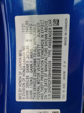 2HGFE2F53NH543339 - 2022 HONDA CIVIC SPORT 蓝色 照片 12