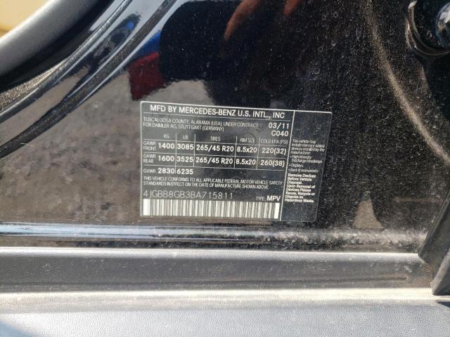 4JGBB8GB3BA715811 - 2011 MERCEDES-BENZ ML 350 4MATIC BLACK photo 13