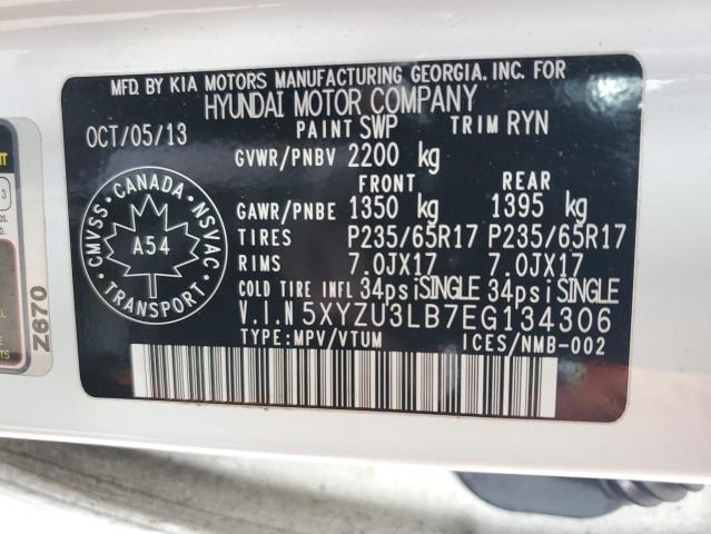 5XYZU3LB7EG134306 - 2014 HYUNDAI SANTA FE S WHITE photo 13