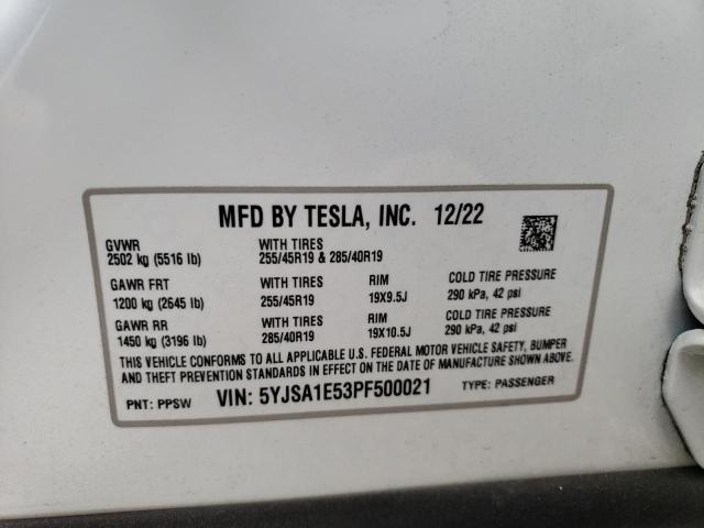 5YJSA1E53PF500021 - 2023 TESLA MODEL S Սպիտակ լուսանկար 12