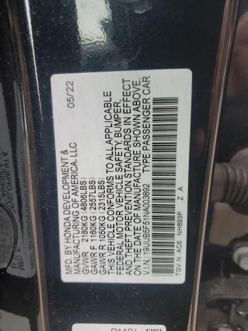 19UUB5F51NA003892 - 2022 ACURA TLX TECH A BLACK photo 12