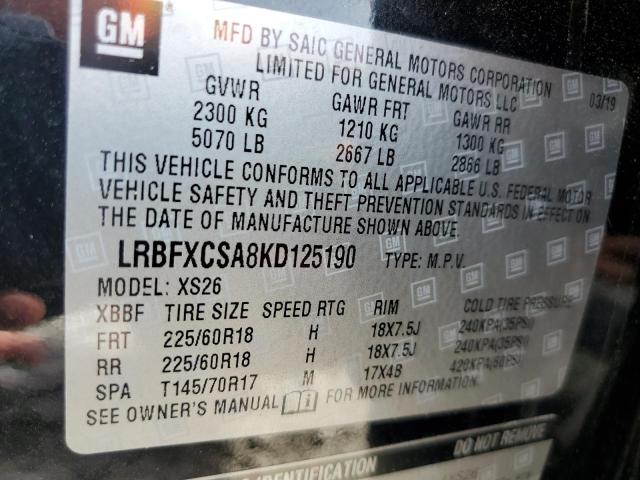 LRBFXCSA8KD125190 - 2019 BUICK ENVISION ESSENCE Սև լուսանկար 13