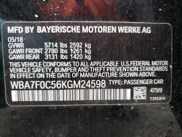 WBA7F0C56KGM24598 - 2019 BMW 750 I BLACK photo 12