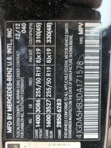 4JGDA5HB3DA171578 - 2013 MERCEDES-BENZ ML 350 4MATIC BLACK photo 13