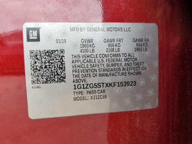 1G1ZG5STXKF153923 - 2019 CHEVROLET MALIBU RS RED photo 13