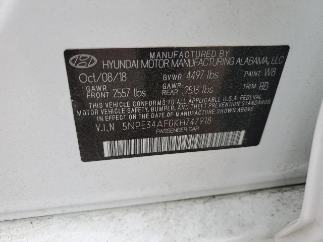 5NPE34AF0KH747918 - 2019 HYUNDAI SONATA LIMITED WHITE photo 12