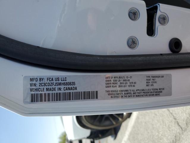 2C3CDZFJ5MH680635 - 2021 DODGE CHALLENGER R/T SCAT PACK WHITE photo 12